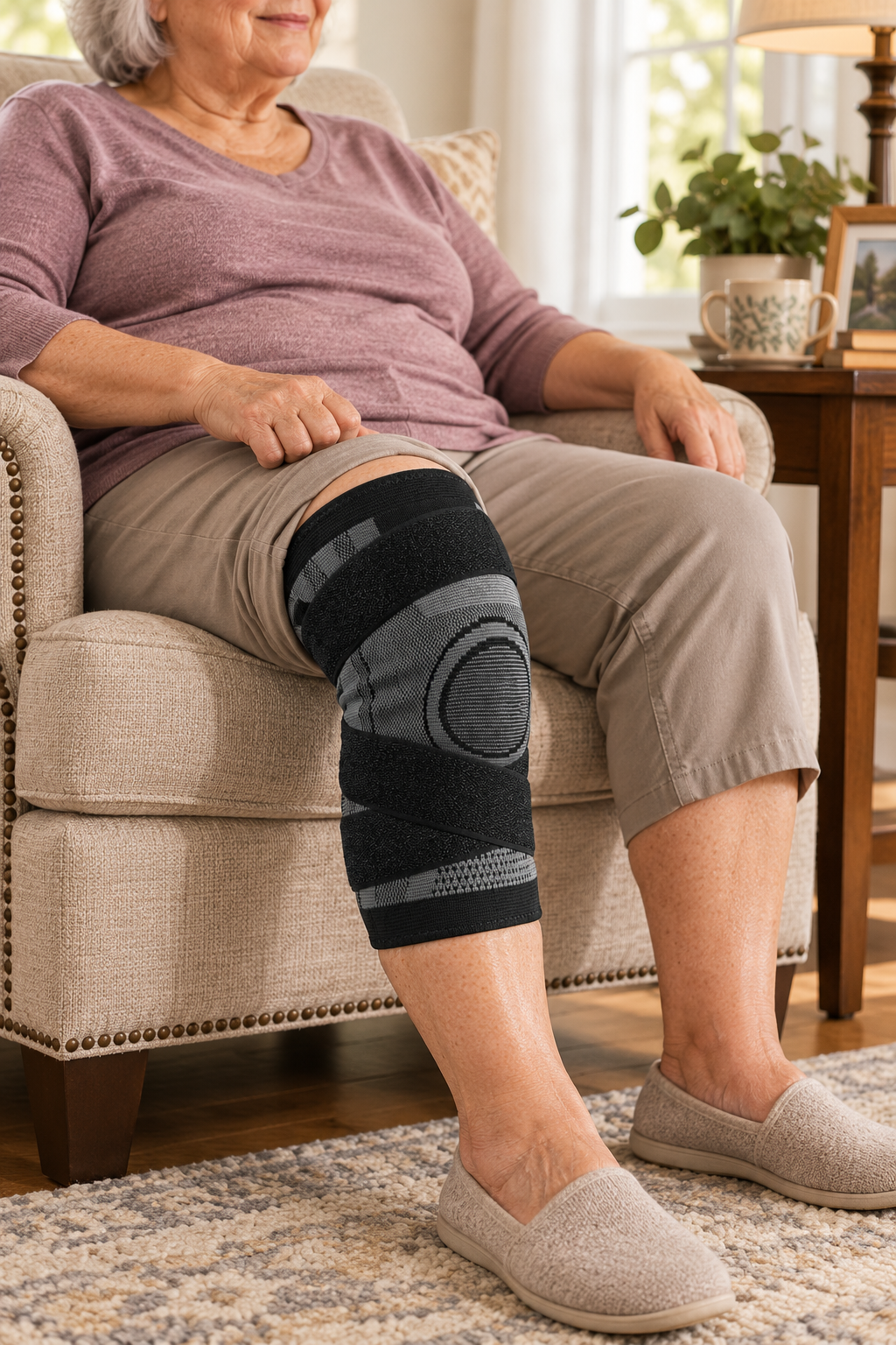 Knee sleeve worn at home